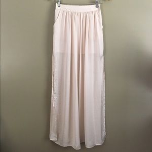 Cream Colored High Slit Maxi Skirt